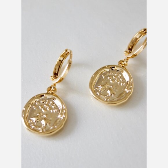 Vintage Wax Seal Huggie Earrings – Gold Plated Hoops - Picture 2 of 5